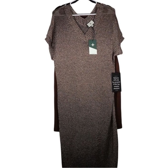 Tuckernuck NEW Bronze Metallic Knit Indie Dress Large - Picture 5 of 15